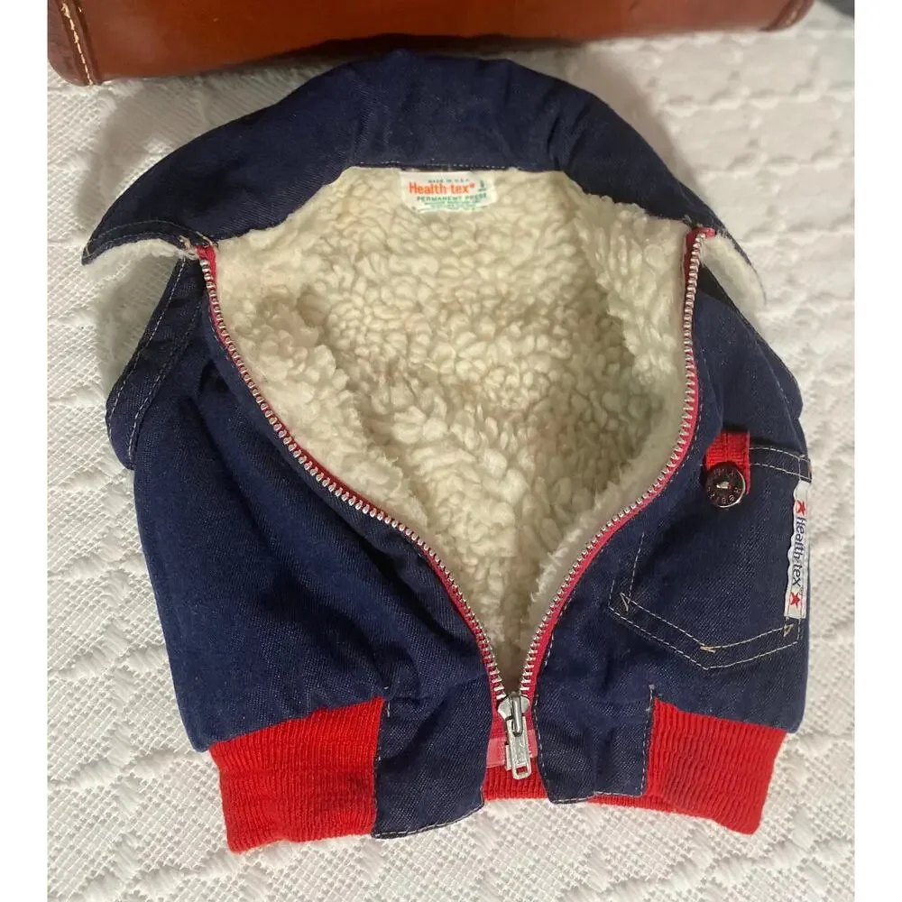 Vtg Blue Infant Jean Vest Faux Sheep Wool Fur Health-tex, Zip up, 9 months